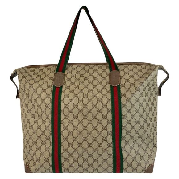 Gucci GG Supreme Canvas Leather Tote Boston Bag - Picture 3 of 10